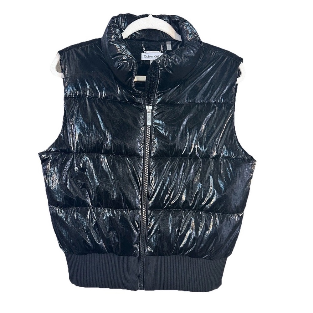 Calvin Klein Black Puffer Vest,  High shine- Women’s Size Med